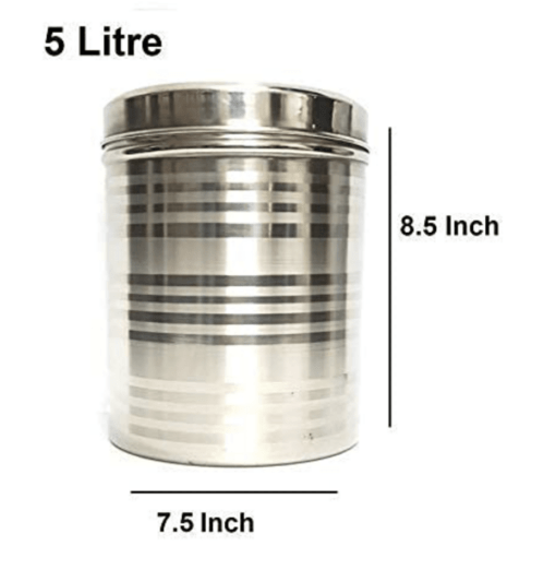 Stainless Steel Heavy Duty Quality Round Dabba Canister Container 5ltr Food/Dough/Liquid Capacity NO Joints Storage Box - Image 3
